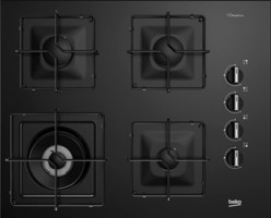 Beko BOCD K 6510 EWS Wok Gözlü Siyah Cam 4 Gözlü Doğalgazlı Ankastre Ocak