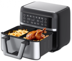 GoldMaster Doublefry GM-7489 Airfryer 9 lt İki Hazneli Yağsız Sıcak Hava Fritözü Gümüş