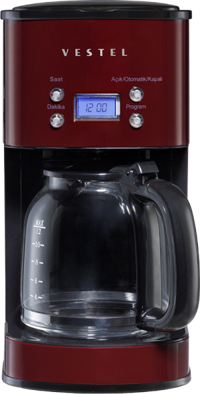 Vestel Retro Bordo Zaman Ayarlı Filtreli Karaf 1500 ml Hazne Kapasiteli Akıllı 1000 W Bordo Filtre Kahve Makinesi