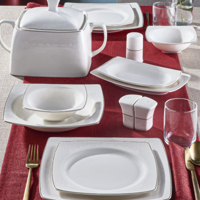 Güral Porselen Caroline 6171 62 Parça 12 Kişilik Desenli Porselen Kare Yemek Takımı
