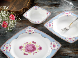 Aryıldız Prestige Bone AR 30082P 84 Parça 12 Kişilik Desenli Kare Yemek Takımı