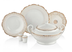 Korkmaz Eliza Collection A8238 60 Parça 12 Kişilik Desenli Kemik Tozu Yuvarlak Yemek Takımı