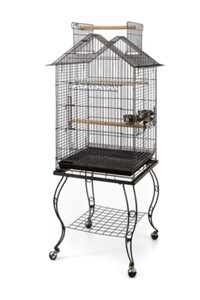 Qh Pet Cage 934AB Çatılı Ayaklı Dikdörtgen Krom Papağan Kafesi Siyah