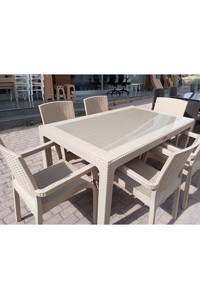 Remedi Dikdörtgen Rattan 90x150 cm Bej Kamp Masası