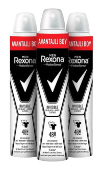 Rexona Invisible On Black + White Sprey Erkek Deodorant 3x200 ml