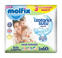 Molfix İzotonik Sulu Ferah Temizlik 180 Yaprak 3'lü Paket Islak Mendil