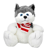 Sunman Gri Oturan Husky Atkılı Peluş Köpek 30 cm Peluş Oyuncak