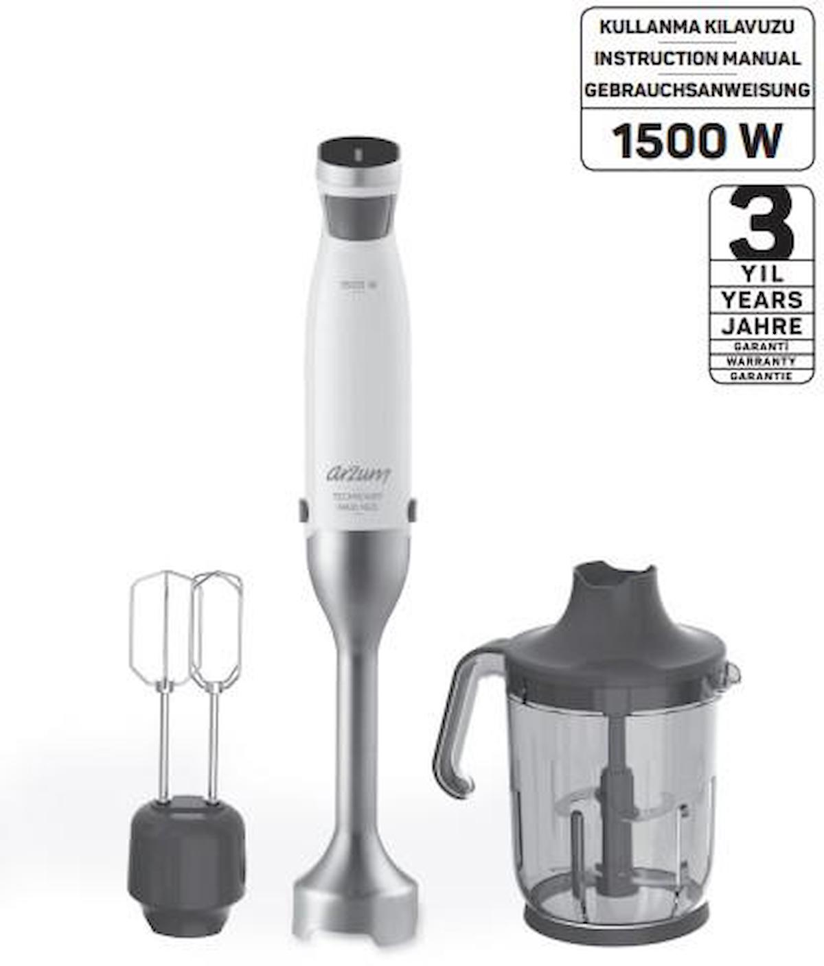 Arzum 1114-B 1.5 lt Plastik Hazneli Turbolu 4 Bıçaklı Blender Seti Beyaz