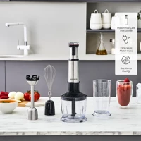 Karaca Quick Mix 500 ml Plastik Hazneli Buz Kırıcılı Turbolu Çift Bıçaklı 5'li El Blender Seti İnox