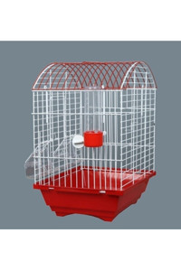 Bambu Petshop Çatılı Ayaklı Dikdörtgen Krom Muhabbet Kuşu Kafesi Beyaz - Kırmızı