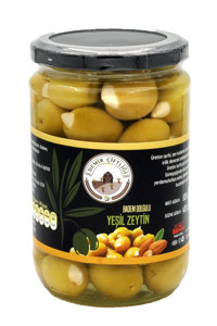 Demir Çiftliği Çekirdeksiz Salamura Bademli Yeşil Zeytin Kavanoz 400 gr