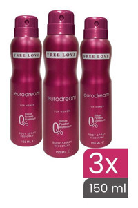 Free Love Eurodream Sprey Kadın Deodorant 3x150 ml