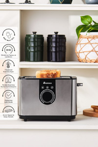 Karaca 2303 2 Dilim Kırıntı Tepsili 850 W İnox Ekmek Kızartma Makinesi