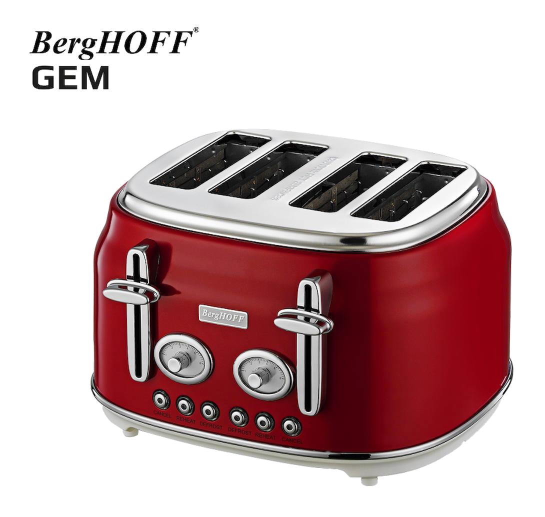 Berghoff Gem Retro 4 Dilim Kırıntı Tepsili 1750 W Kırmızı Ekmek Kızartma Makinesi
