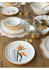 Sembol Starlice 24 Parça 6 Kişilik Desenli Bone China Porselen Yuvarlak Yemek Takımı