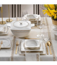 Schafer Glamor Elegant 60 Parça 12 Kişilik Bone China Porselen Kare Yemek Takımı