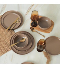 Keramika Taupe 18 Parça 6 Kişilik Seramik Yuvarlak Yemek Takımı