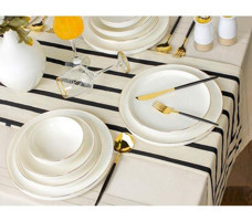 Sembol Helen Gold 24 Parça 6 Kişilik Bone China Porselen Yuvarlak Yemek Takımı
