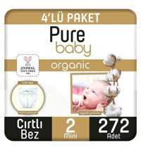 Pure Baby Organik 2 Numara Organik Bantlı Bebek Bezi 272'li