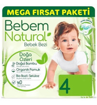Bebem Natural 4 Numara Bantlı Bebek Bezi 104'lü