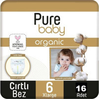 Pure Baby 6 Numara Organik Cırtlı Bebek Bezi 16 Adet