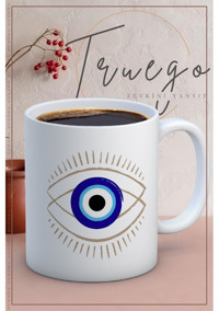 Truego Baskılı Kupa Bardak Seramik Mug - Nazar Göz