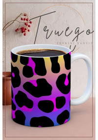 Truego Baskılı Kupa Bardak Seramik Mug - Parlak Leopar Desen