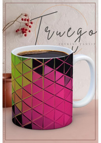 Truego Baskılı Kupa Bardak Seramik Mug - Kırmızı Yeşil Desen