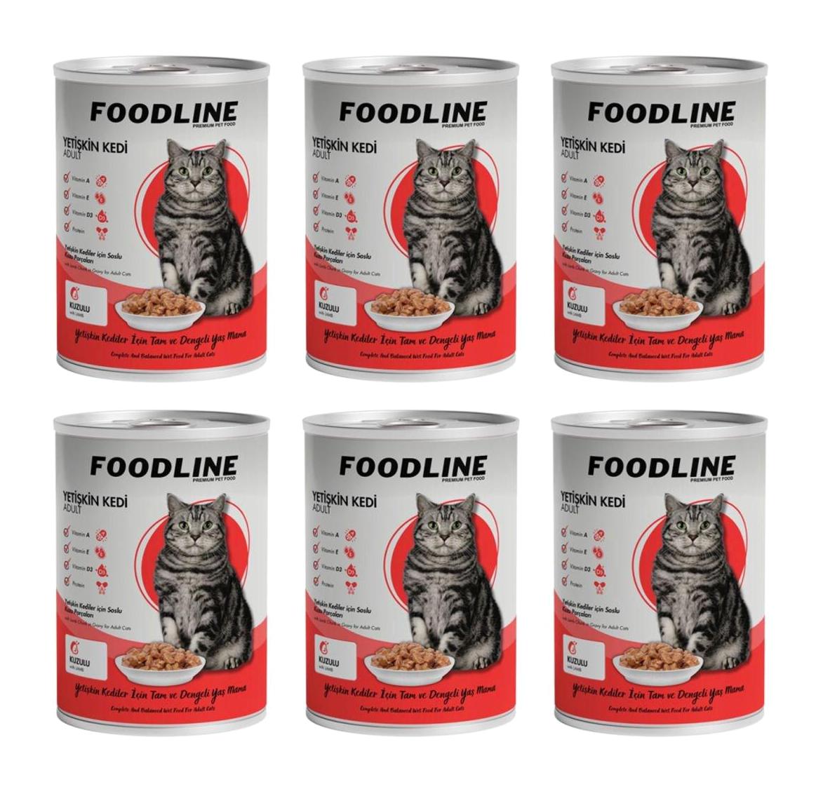 Foodline Yetişkin Kuzu Etli Parça Etli-Soslu Yaş Kedi Maması 6x400 gr
