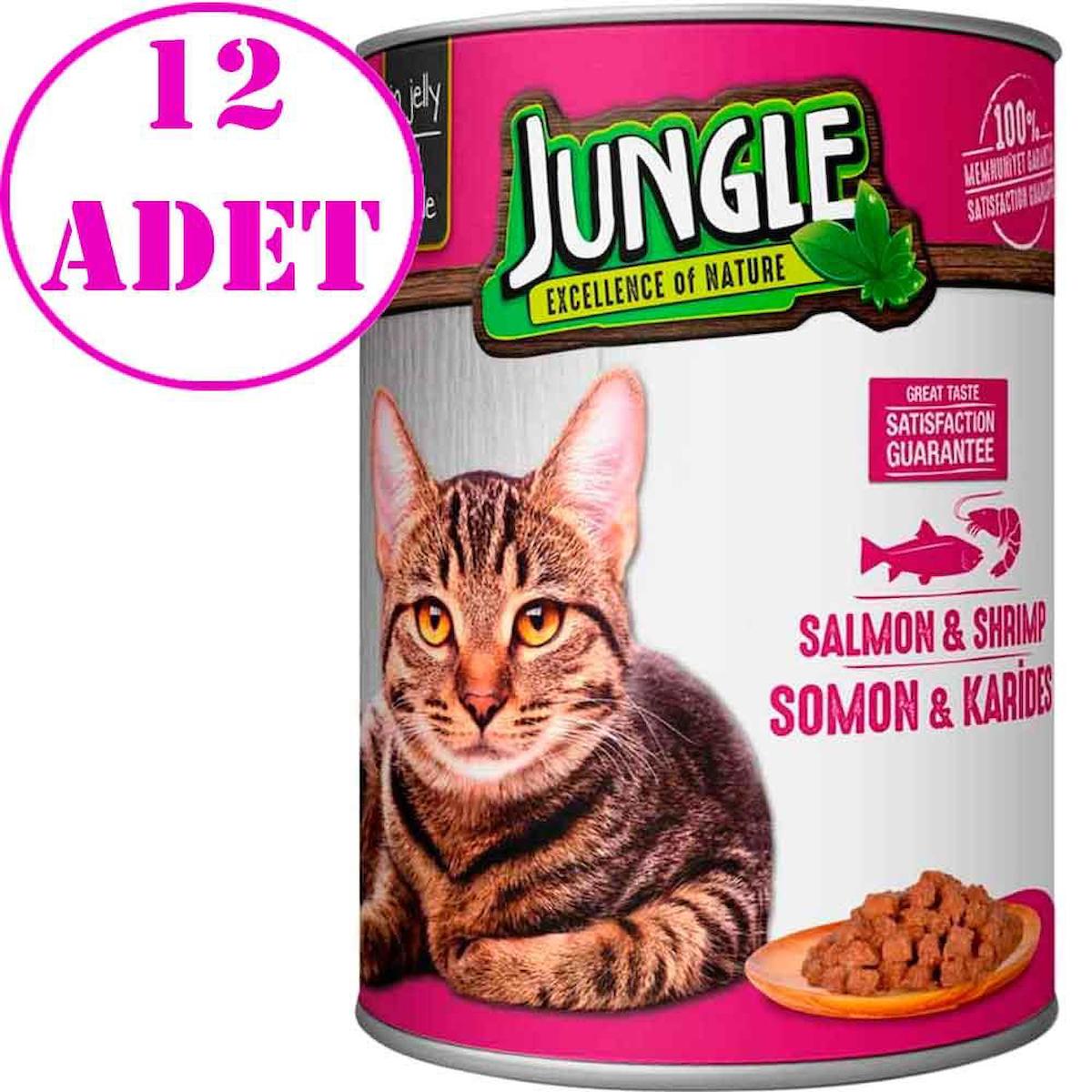 Jungle Yetişkin Karides-Somon Parça Etli Yaş Kedi Maması 12x415 gr