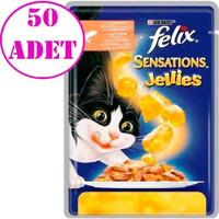 Felix Yetişkin Karides-Somon Jöleli-Parça Etli Yaş Kedi Maması 50x85 gr