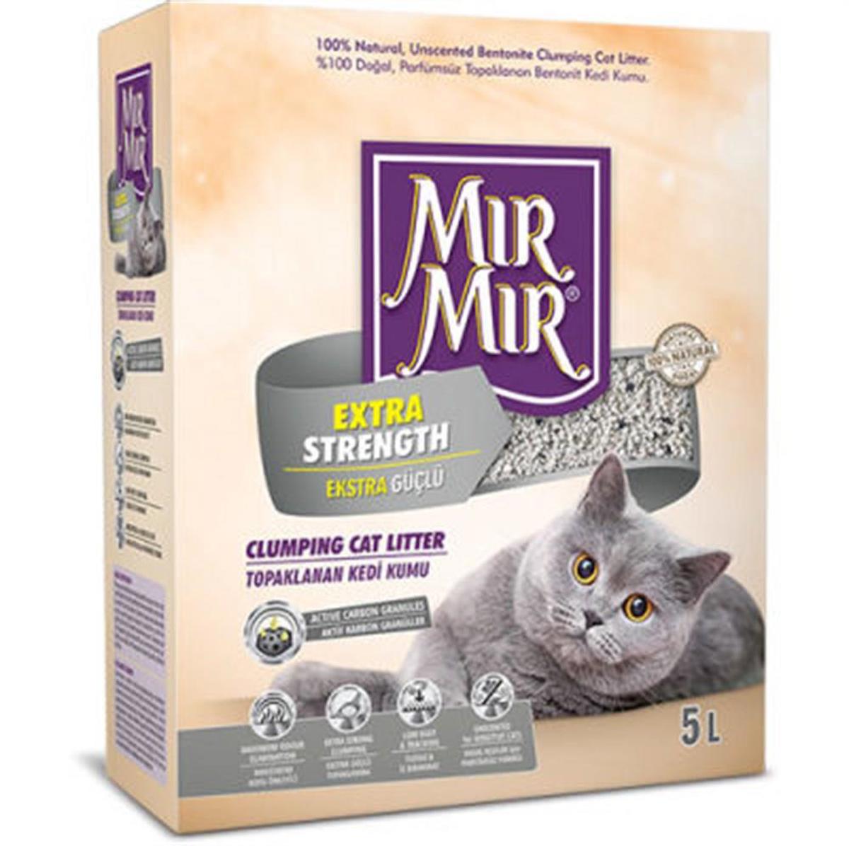 Mır Mır Extra Strength Topaklanan İnce Taneli Aktif Karbonlu Organik Kedi Kumu 5 lt