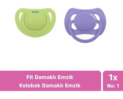 Bambino Fit 6-18 Ay Ortodontik Kiraz Uçlu Damaklı Silikon Emzik Mor - Yeşil