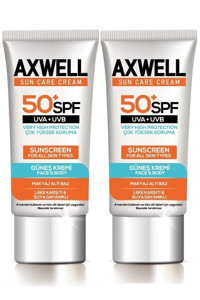 Axwell 50 Faktör Tüm Ciltler İçin Leke Karşıtı Nemlendirici Suya Dayanıklı Yüz Güneş Kremi 50 ml