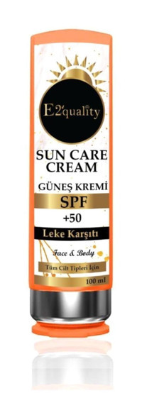 E2'Quality 50 Faktör Tüm Ciltler İçin Leke Karşıtı Nemlendirici Suya Dayanıklı Yüz ve Vücut Güneş Kremi 100 ml