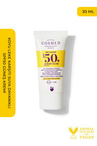 Cosmed Sun Essential 50 Faktör İçin Leke Karşıtı Nemlendirici Yaşlanma Karşıtı Suya Dayanıklı Yüz ve Vücut Güneş Kremi 30 ml