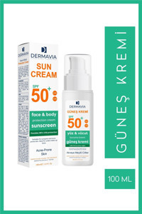 Dermavia 50 Faktör İçin Nemlendirici Yağsız Suya Dayanıklı Yüz ve Vücut Güneş Kremi 100 ml