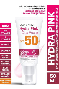 Procsın Hydra Pink Renkli 50 Faktör Tüm Ciltler İçin Nemlendirici Suya Dayanıklı Yüz Güneş Kremi 50 ml