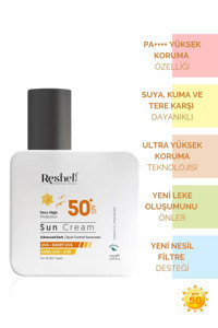 Reshell 50 Faktör İçin Leke Karşıtı Nemlendirici Yaşlanma Karşıtı Yağsız Suya Dayanıklı Yüz ve Vücut Güneş Kremi 100 ml
