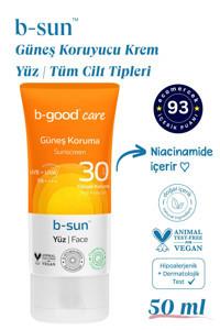 B-Good Care 30 Faktör Tüm Ciltler İçin Nemlendirici Suya Dayanıklı Yüz Güneş Kremi 50 ml