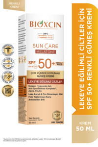 Bioxcin Sun Care Melatone Renkli 50 Faktör Tüm Ciltler İçin Leke Karşıtı Nemlendirici Suya Dayanıklı Yüz Güneş Kremi 50 ml
