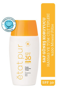 Etat Pur Protective Mineral Fluid 30 Faktör İçin Leke Karşıtı Nemlendirici Yaşlanma Karşıtı Yağsız Suya Dayanıklı Yüz ve Vücut Güneş Kremi 40 ml