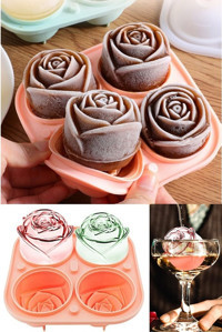 Kitchen Beauty Gül Şekilli Silikon Kapaklı Renkli Buz Kalıbı