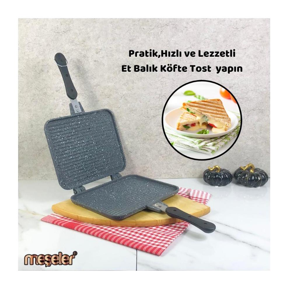 Meşeler 2 Dilim Granit Döküm Çıkartılabilir Plaka Siyah Izgara Tost Makinesi