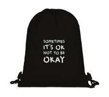 Tabby Design Okay Motto Baskılı Büzgülü Siyah Kadın Sırt Çantası