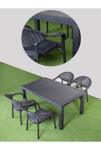 Çavdar Group Dikdörtgen Rattan 90x150 cm Siyah Kamp Masası