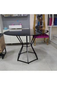 Ufuk Mobilya Yuvarlak Cam 110 cm Siyah Kamp Masası