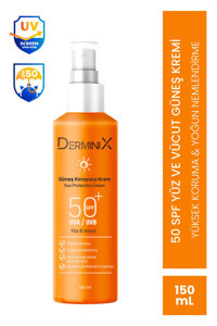 Derminix 50 Faktör İçin Leke Karşıtı Nemlendirici Suya Dayanıklı Vücut Güneş Kremi 150 ml