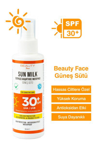 Beauty Face 150 ml 30 Faktör Hassas Ciltler İçin Suya Dayanıklı Yüz Güneş Sütü 150 ml