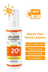 Beauty Face 20 Faktör Hassas Ciltler İçin Suya Dayanıklı Yüz Çocuk Güneş Losyonu 150 ml
